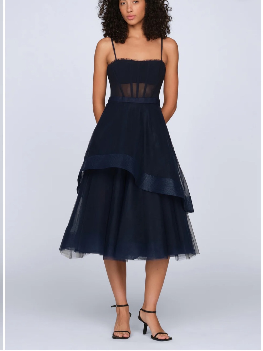 BCBGMAXAZRIA Corset Midi Dress NAVY BLUE Size 6 NWT